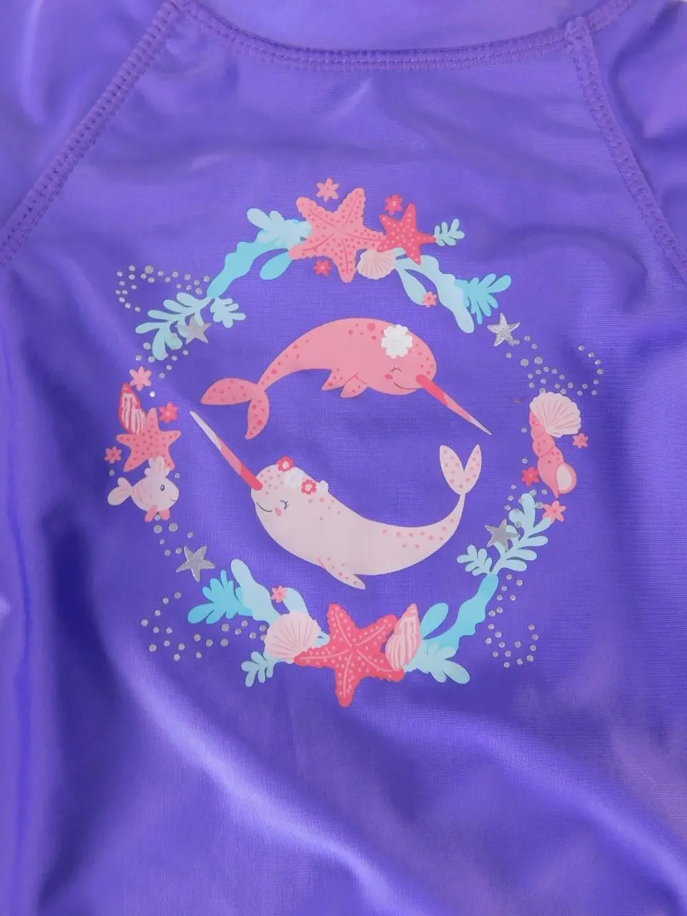 UV Skinz Swim Shirt Girls 2T Purple Narwhal UPF 50 Rash Guard Top Short Sleeve